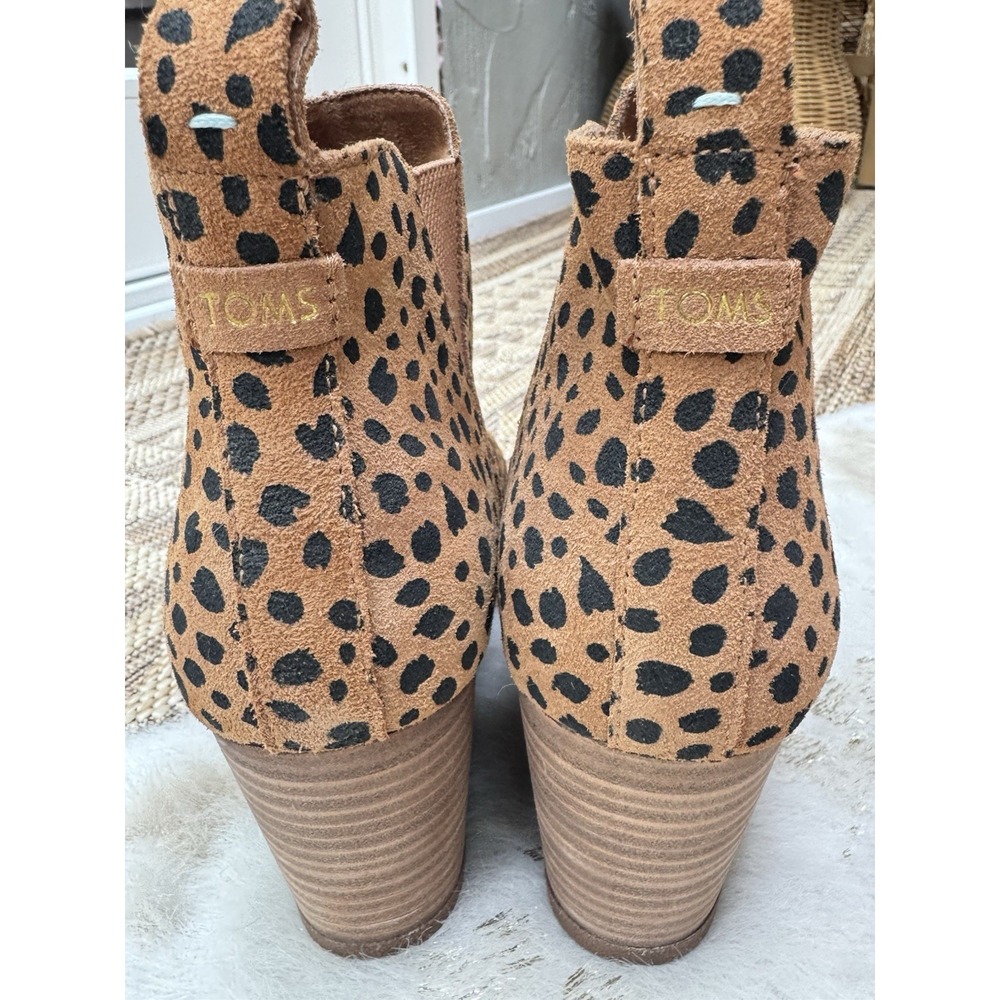 TOMS Kelsey Leopard Print Suede Bootie 11 Slip On Stacked Wedge Heel Boho - Picture 6 of 8